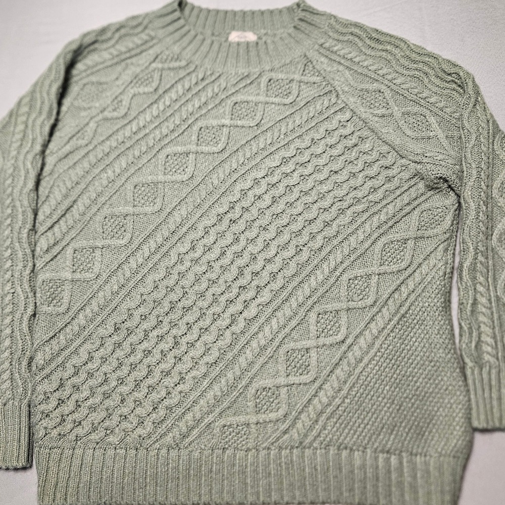 St Johns Bay Cable Knit Sweater Womens L Sage Green Mixed Stitch Chunky Grandma